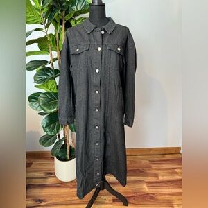 Black Denim Long Button-Up Coat Oversizef